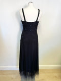 KALIKO NAVY BLUE MESH OVERLAY BEADED SLEEVELESS EVENING DRESS SIZE 10