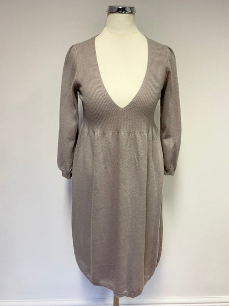JIGSAW BEIGE WOOL & CASHMERE BLEND 3/4 SLEEVE KNIT DRESS SIZE 10