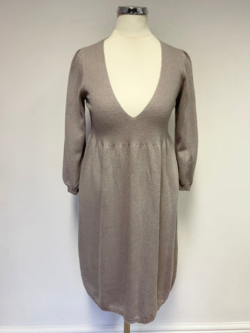 JIGSAW BEIGE WOOL & CASHMERE BLEND 3/4 SLEEVE KNIT DRESS SIZE 10