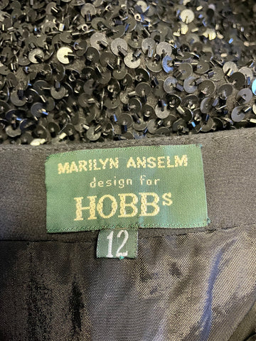 HOBBS BLACK SILK SEQUINNED KNEE LENGTH PENCIL SKIRT SIZE 12
