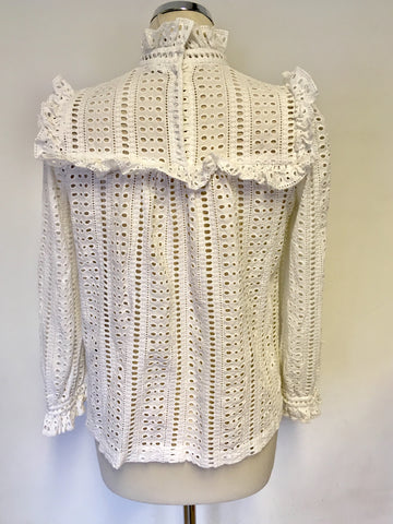 CAUDIE PIERLOT WHITE BROIDERY ANGLAISE HIGH NECK TOP SIZE 38 UK 10