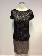 MARCCAIN BLACK LACE & BROWN MARL WOOL BLEND SKIRT DRESS SIZE N1 UK 8/10