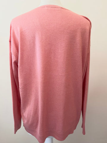 MAX MARA STUDIO PALE PINK & APRICOT V NECK SILK & WOOL BLEND LONG SLEEVE JUMPER SIZE M