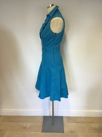 KAREN MILLEN TURQUOISE COTTON BLEND SLEEVELESS DRESS SIZE 10