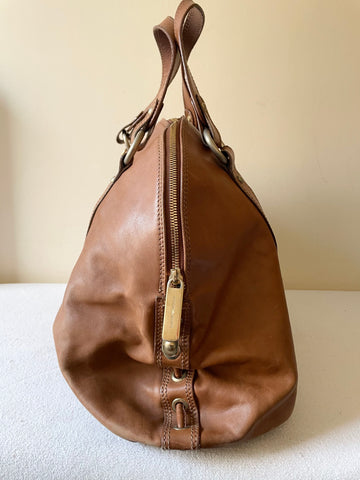 EMPORIO ARMANI TAN LARGE LEATHER TOTE BAG