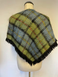 VINTAGE ANDREW STEWART BLUE & GREEN CHECK MOHAIR & WOOL SHORT CAPE/PONCHO SIZE S/M