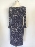 COAST BLUE PRINT STRETCH TIE SIDE 3/4 SLEEVE DRESS SIZE 10