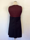HOBBS NW3 NAVY & BURGUNDY SILK & WOOL BOW TRIM SHIFT DRESS SIZE 10