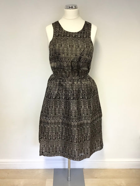 BRAND NEW & OTHER STORIES BLACK & BEIGE PRINT SILK FIT & FLARE DRESS SIZE 40 UK 12