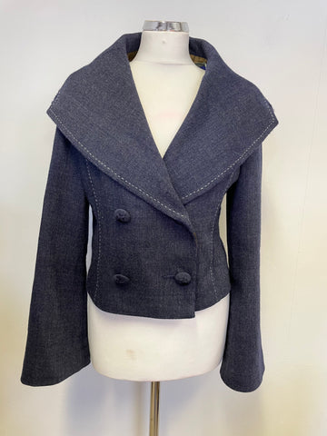 BRAND NEW JESIRE BLUE WOOL BLEND DOUBLE BREASTED FITTED JACKET SIZE S