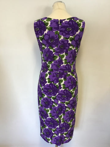 PHASE EIGHT PURPLE,WHITE & GREEN FLORAL PRINT DRESS SIZE 12