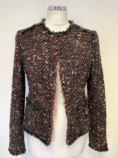 TED BAKER JASINA BLACK & MULTI COLOURED BOUCLE WEAVE JACKET SIZE 2 UK 10