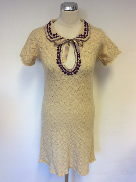 ODD MOLLY CREAM WOOL BLEND SHORT SLEEVE KNIT DRESS SIZE 2 UK 10