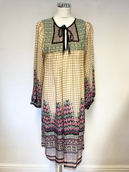 MONSOON 100% SILK MULTI COLOURED KAFTAN DRESS SIZE 12