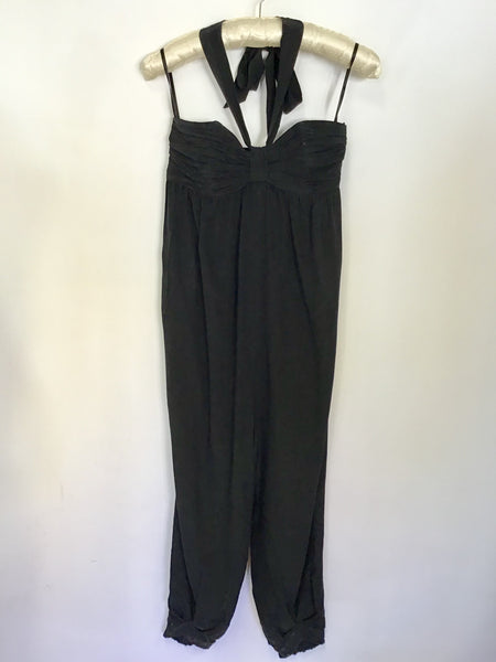 TED BAKER BLACK SILK HALTER NECK JUMPSUIT SIZE 2 UK 10