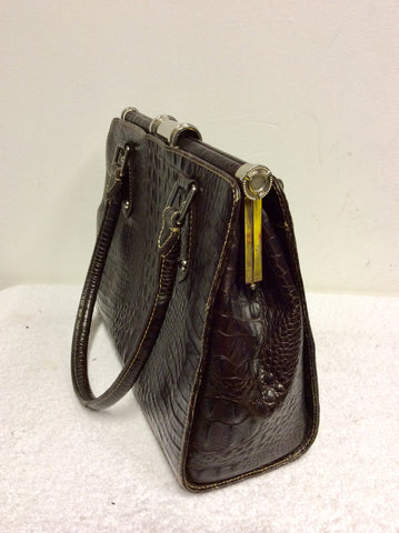 HOBBS DARK BROWN LEATHER CROC DESIGN TOTE/ SHOULDER BAG