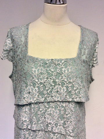 BRAND NEW GINA BACCONI LIGHT GREEN SPARKLE TIERED DRESS SIZE 20