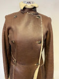 MULBERRY DARK BROWN LEATHER SHEEPSKIN KNEE LENGTH COAT SIZE 10