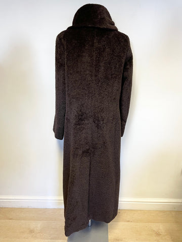 MAX MARA DARK BROWN ALPACA & WOOL BLEND LONG COAT SIZE 14