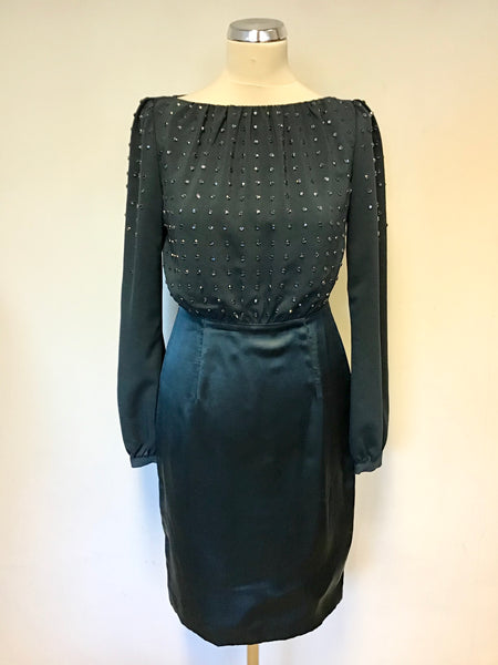 LK BENNETT TEAL SILK & CHIFFON EMBELLISHED SPECIAL OCCASION DRESS SIZE 8