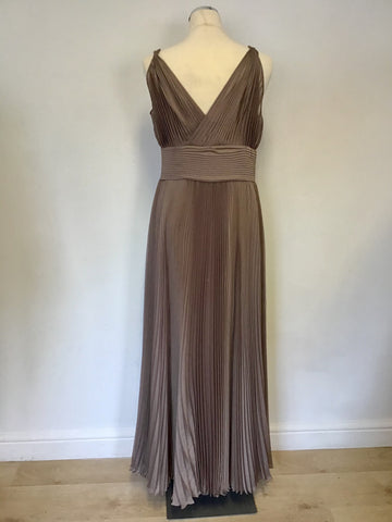 COAST TAUPE PLEATED GRECIAN STYLE LONG EVENING DRESS SIZE 14