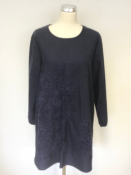 DEPENDING ON THE HORIZON NAVY BLUE EMBOSSED LONG SLEEVE COTTON SHIFT DRESS SIZE 2XL