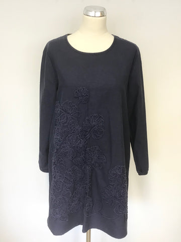 DEPENDING ON THE HORIZON NAVY BLUE EMBOSSED LONG SLEEVE COTTON SHIFT DRESS SIZE 2XL