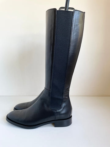 BRAND NEW HOBBS BLACK LEATHER ELASTICATED SIDE KNEE LENGTH BOOTS SIZE 3.5/36