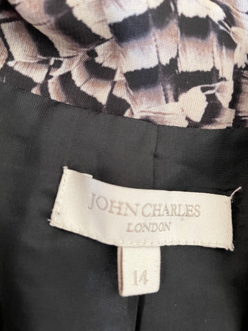 JOHN CHARLES BLACK & BROWN PRINT DRESS & SILK BOLERO JACKET SIZE 14