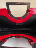 STUART WEITZMAN  RED & BLACK LEOPARD PRINT PATENT LEATHER HEELS AND MATCHING CLUTCH BAG SIZE 3.5/35.5