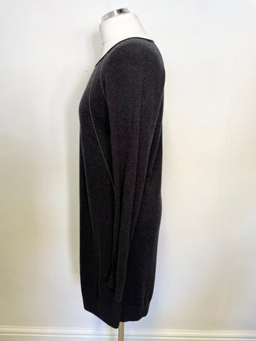 THE WHITE COMPANY CHARCOAL GREY MERINO BLEND LONG SLEEVE JUMPER DRESS SIZE 12