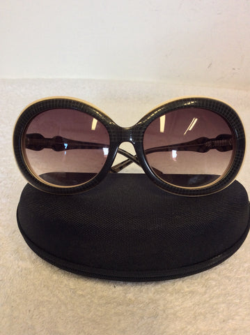 VINTAGE BURBERRY DARK BROWN & CREAM TRIM SUNGLASSES