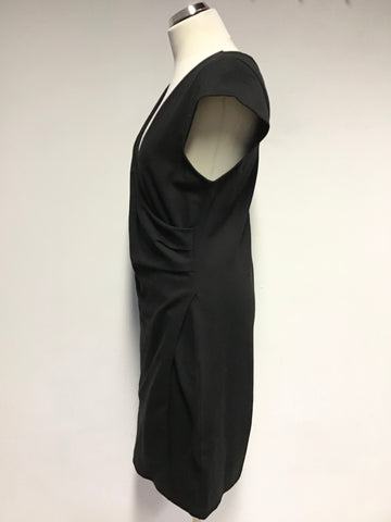 FRENCH CONNECTION BLACK DRAPED FRONT CAP SLEEVE PENCIL DRESS SIZE 16