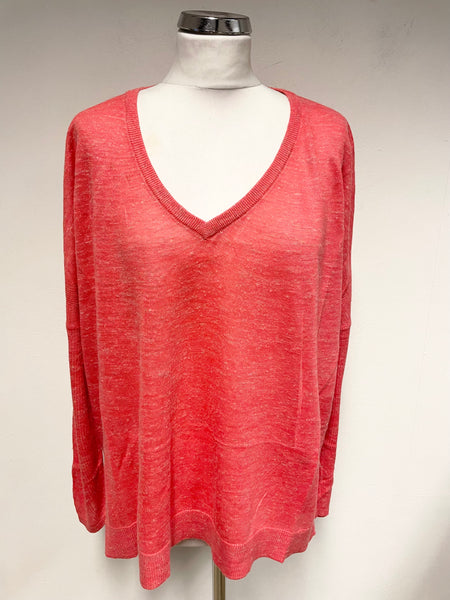 WHISTLES CORAL LINEN BLEND V NECK RELAXED FIT JUMPER SIZE L