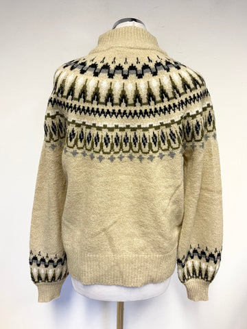 B YOUNG CAMEL FAIR ISLE ROUND NECK LONG SLEEVED JUMPER SIZE S