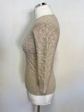 PURE COLLECTION BEIGE CASHMERE & LAMBSWOOL 3/4 SLEEVE JUMPER SIZE 8