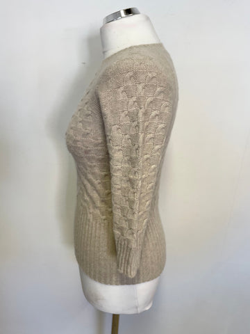 PURE COLLECTION BEIGE CASHMERE & LAMBSWOOL 3/4 SLEEVE JUMPER SIZE 8