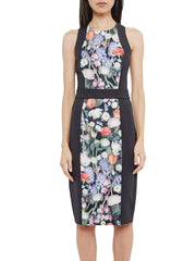 BRAND NEW TED BAKER AKVA KENSINGTON BLACK & FLORAL PRINT BODYCON DRESS SIZE 3 UK 12