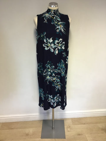 BRAND NEW MARKS & SPENCER AUTOGRAPH NAVY & TEAL FLORAL PRINT DRESS SIZE 8