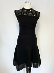 BRAND NEW TED BAKER BLACK & METALLIC CUT OUT DETAIL STRETCH FIT & FLARE DRESS SIZE 1 UK 8/10