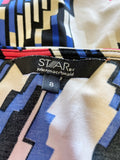 STAR BY JULIEN MACDONALD CREAM,BLACK,RED & BLUE 3/4 SLEEVE SHIFT DRESS SIZE 8