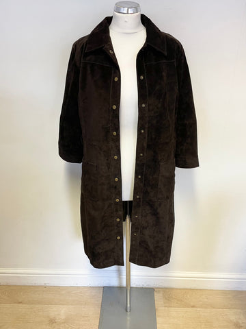 LAURA ASHLEY BROWN SUEDE 3/4 SLEEVE POPPER FASTEN DRESS SIZE 14