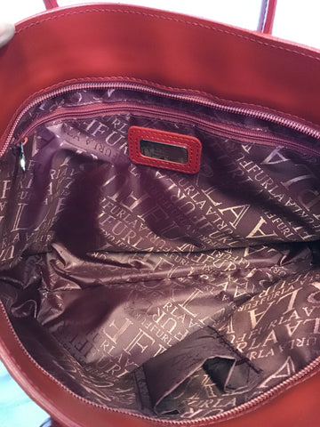 FURLA RED COATED LEATHER TOTE BAG