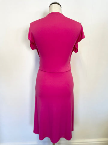 JAEGER PINK CAP SLEEVED DRAPED FRONT STRETCH JERSEY DRESS SIZE 8