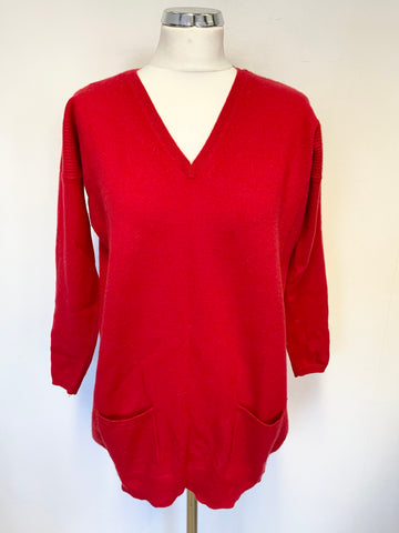 MARKS & SPENCER COLLECTION 100% CASHMERE RED LONG SLEEVED JUMPER SIZE 14