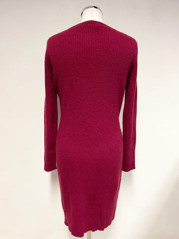 DENNER 100% CASHMERE RED RIB KNIT JUMPER DRESS SIZE L