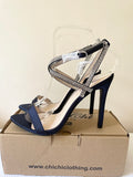 BRAND NEW CHI CHI NAVY BLUE SATIN & DIAMANTE TRIM STRAPPY HEEL SANDALS SIZE 5/38