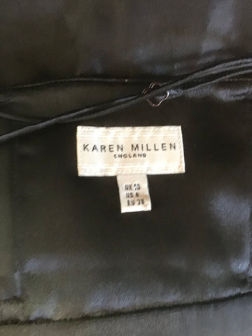 KAREN MILLEN BLACK SILK STRAPPY TIERED FAN SILVER SEQUIN FRILL TRIM DRESS SIZE 10