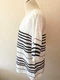 JIGSAW WHITE & BLACK EMBROIDERED SHORT SLEEVE LINEN TOP SIZE 12