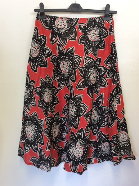 HOBBS RED,WHITE & BLACK FLORAL PRINT LINEN SKIRT SIZE 10